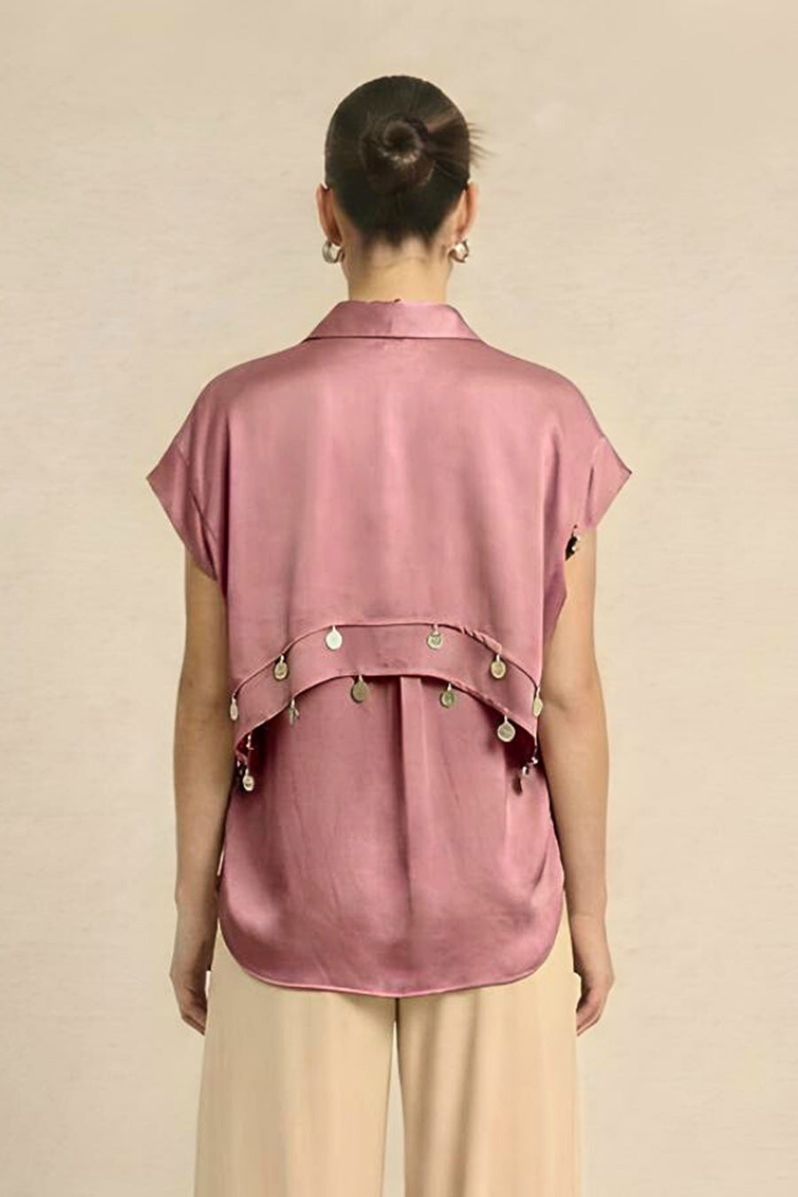 Brick Red Coin Embellished Panelled Shirt