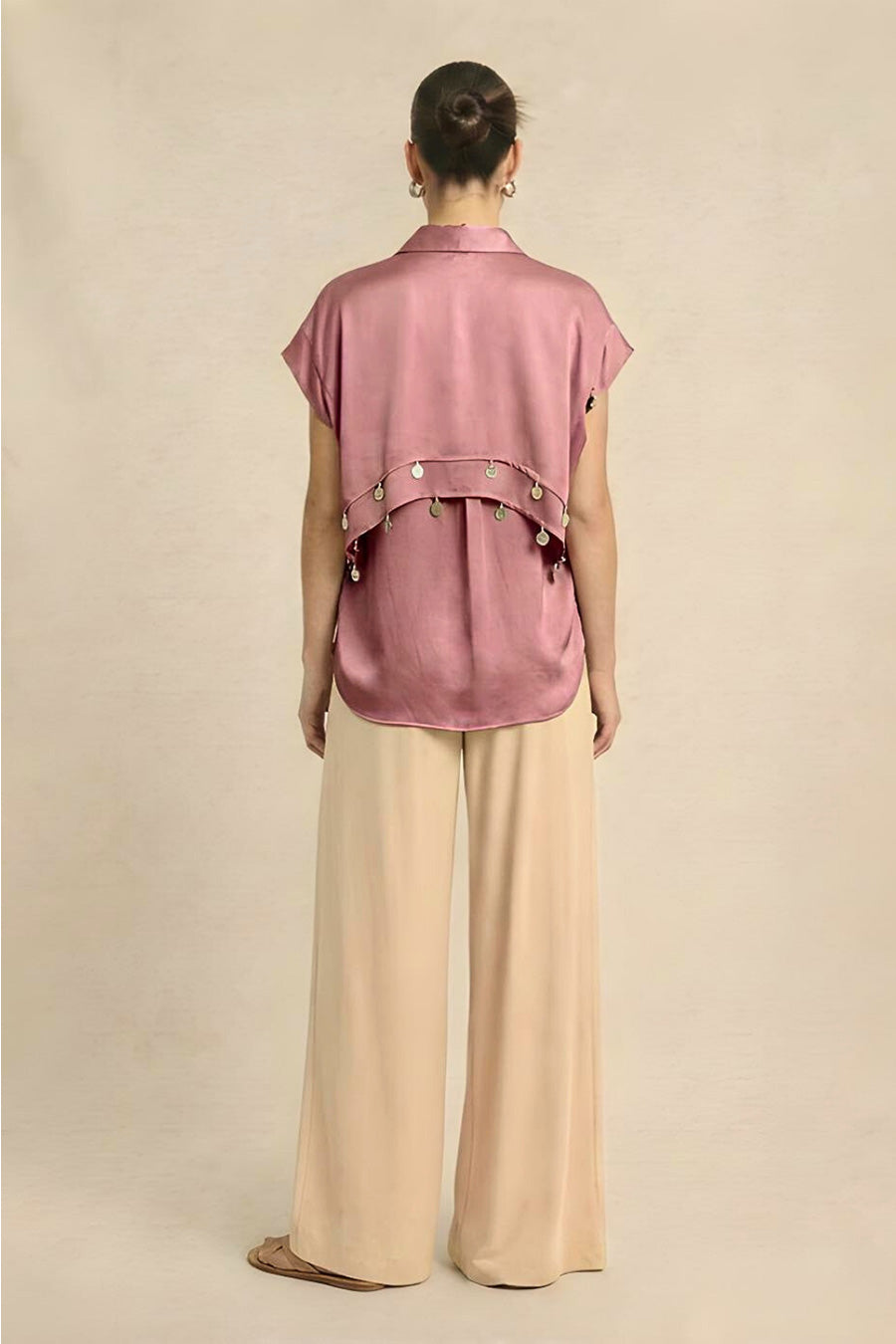 Brick Red Coin Embellished Panelled Shirt