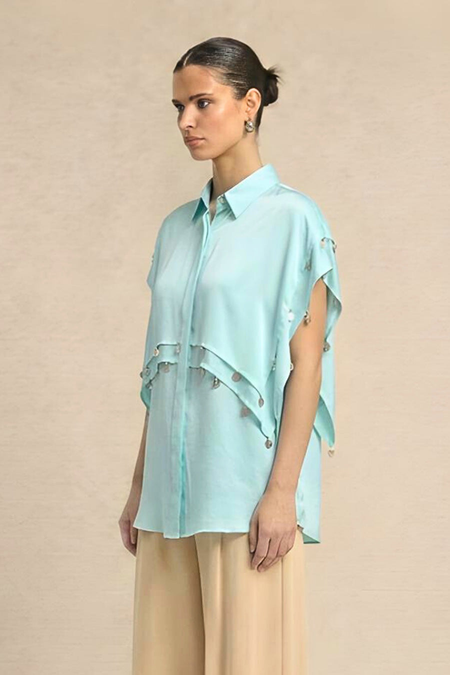 Tropical Blue Coin Embellished Panelled Shirt