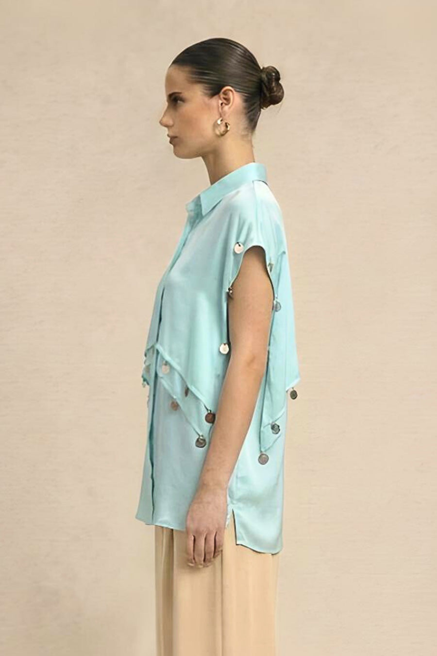 Tropical Blue Coin Embellished Panelled Shirt