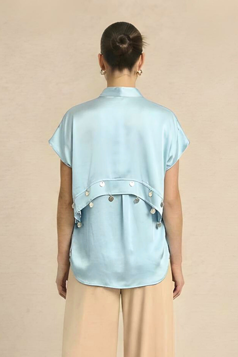 Tropical Blue Coin Embellished Panelled Shirt