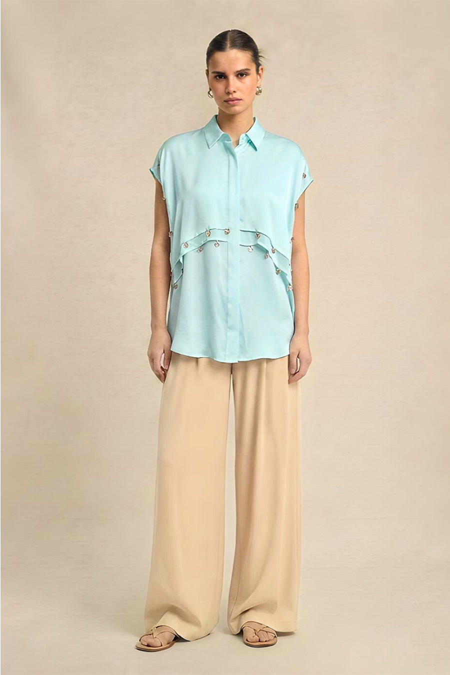 Tropical Blue Coin Embellished Panelled Shirt
