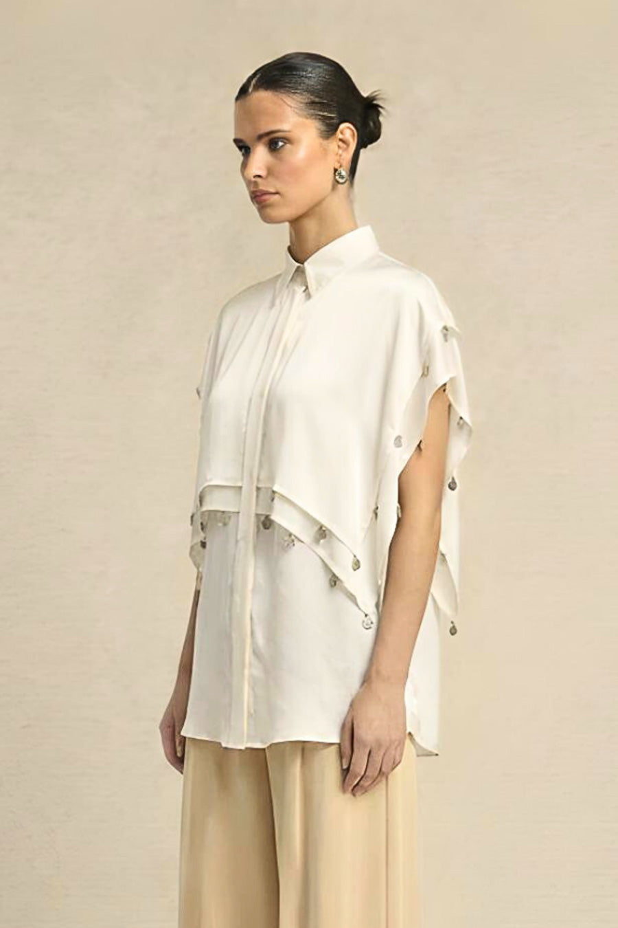 Ivory Coin Embellished Panelled Shirt