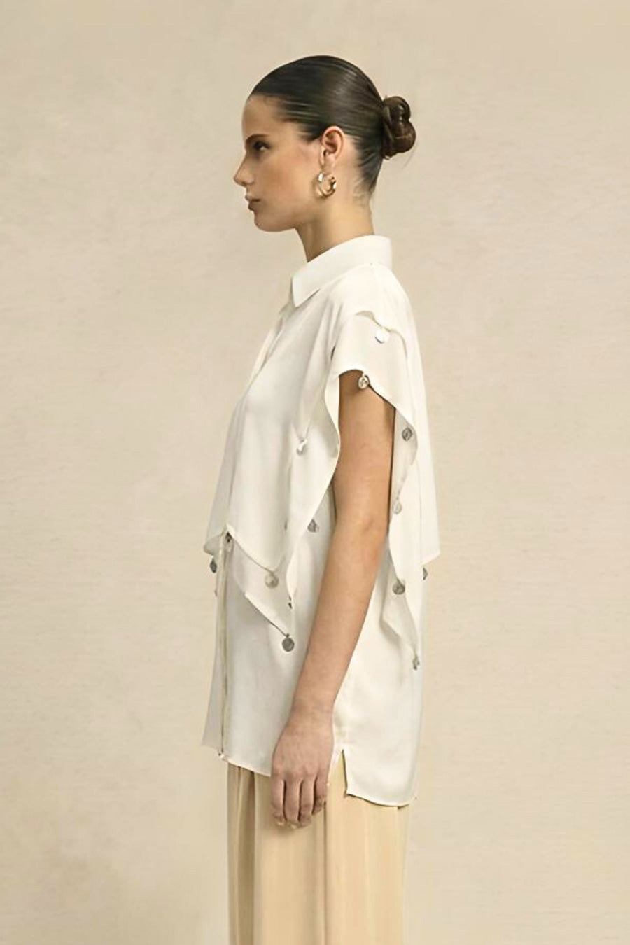Ivory Coin Embellished Panelled Shirt
