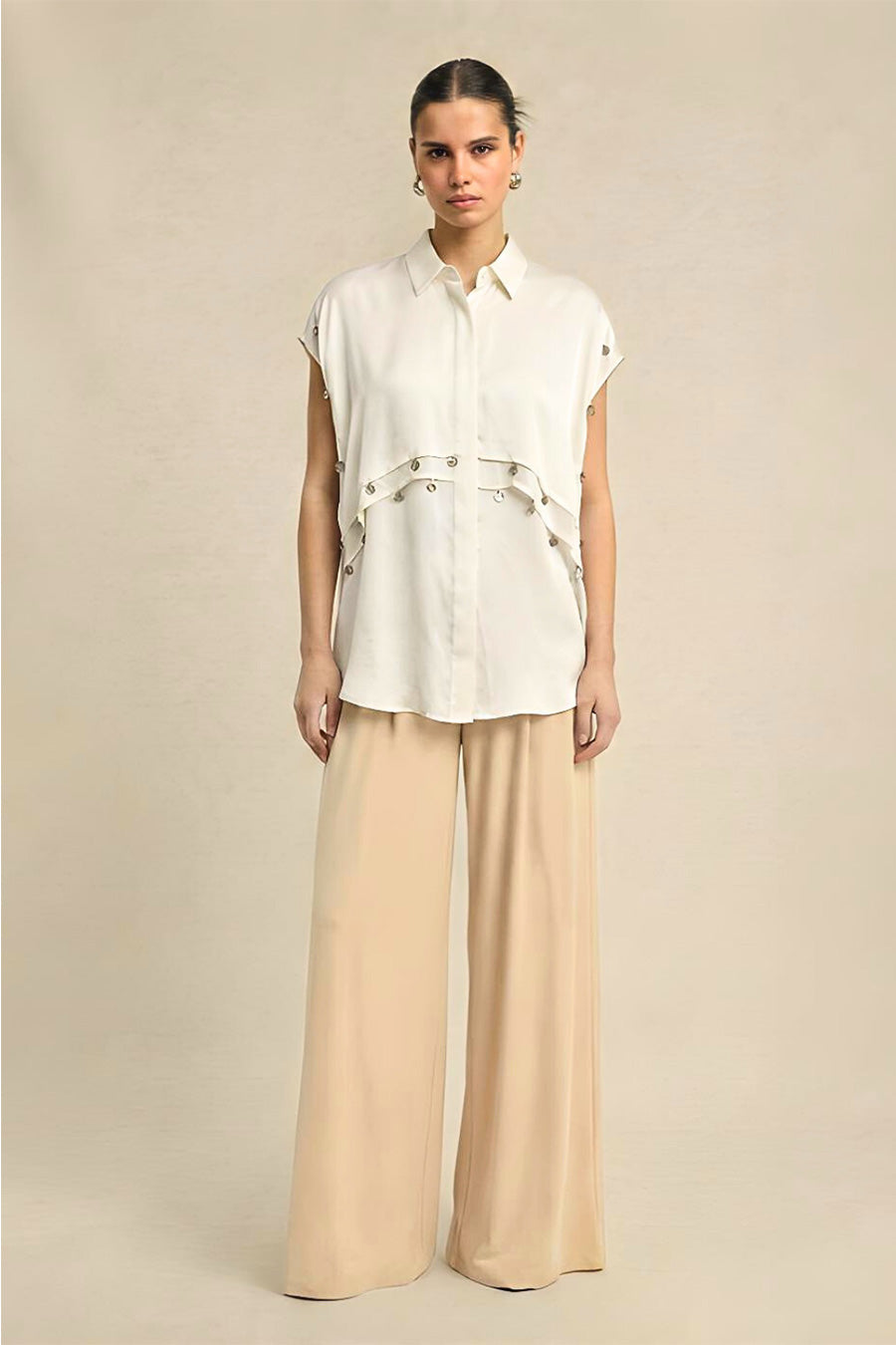 Ivory Coin Embellished Panelled Shirt