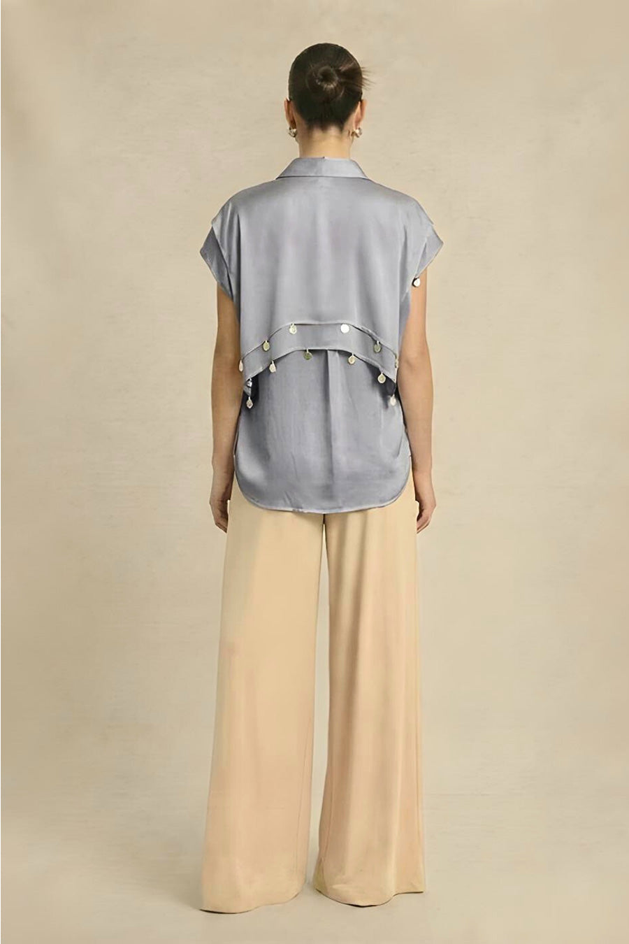 Steel Grey Coin Embellished Panelled Shirt