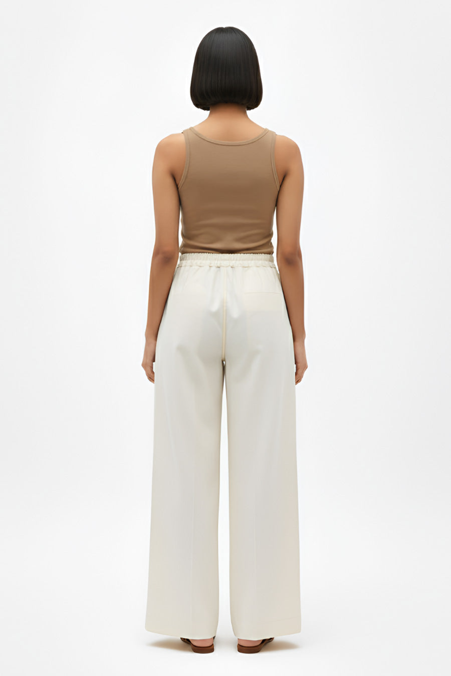 Ivory-Mango Yellow Pintucks Pants