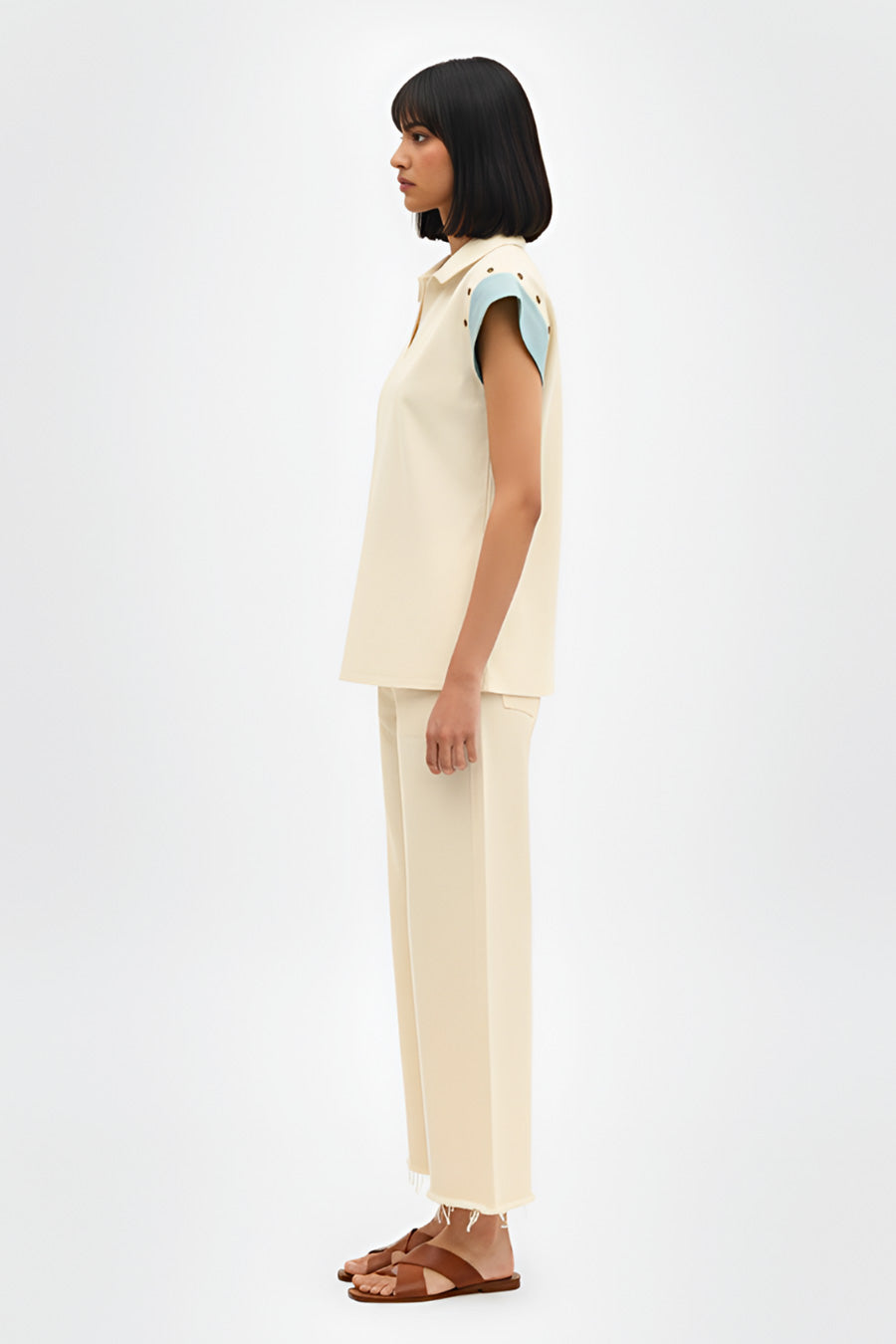 Ivory-Tiffany Blue Colorblock Co-Ord Set