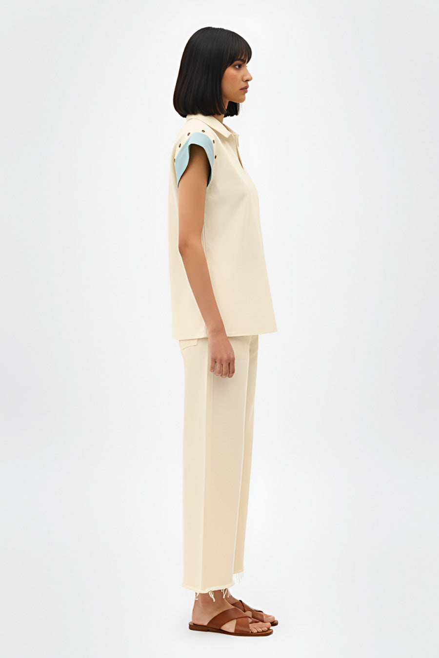 Ivory-Tiffany Blue Colorblock Co-Ord Set