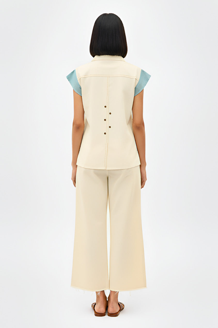 Ivory-Tiffany Blue Colorblock Co-Ord Set