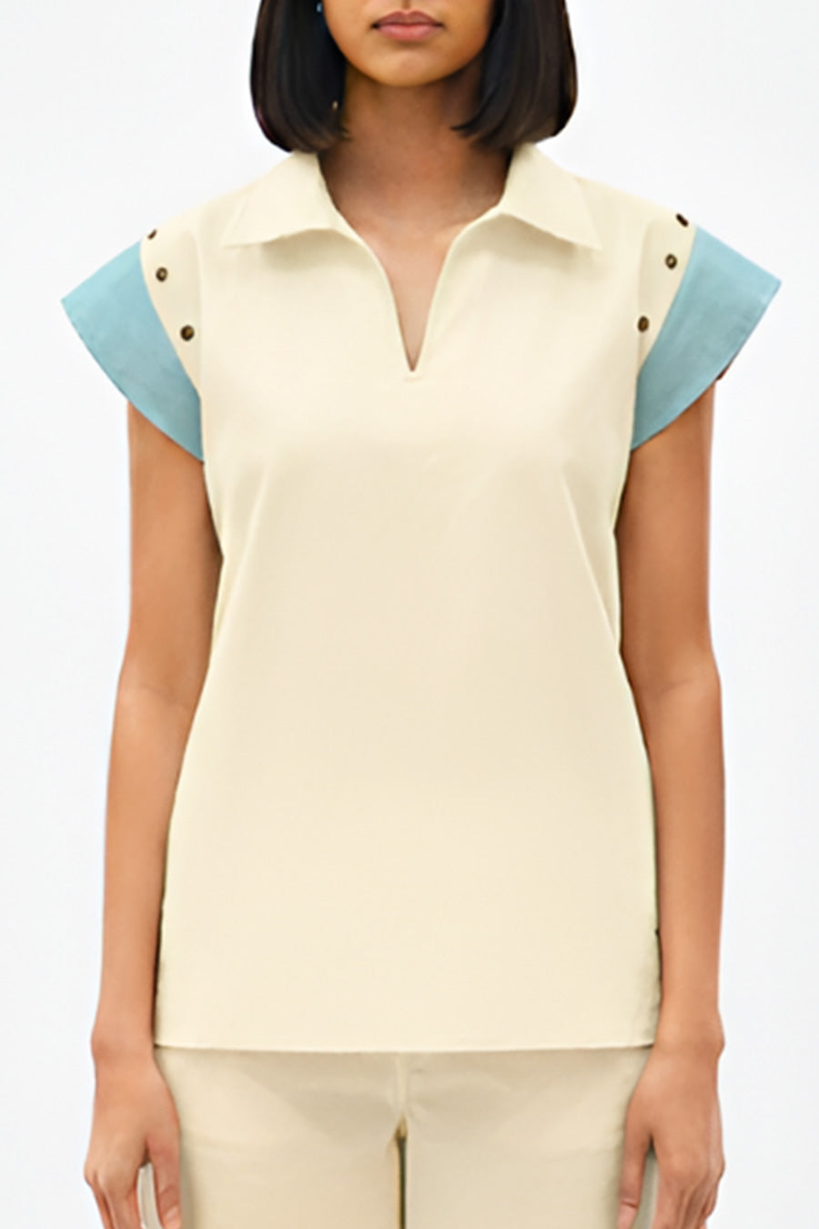 Ivory-Tiffany Blue Colorblock Co-Ord Set