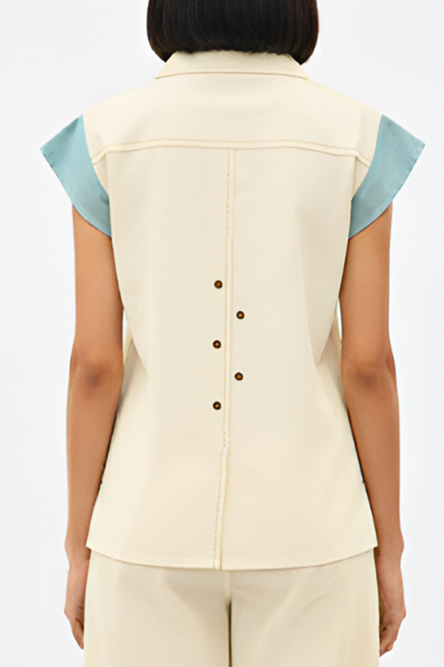 Ivory-Tiffany Blue Colorblock Co-Ord Set