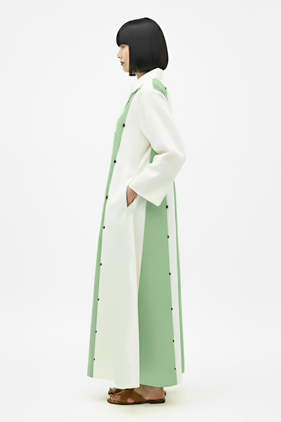 Ivory-Asparagus Green Panel Maxi Dress