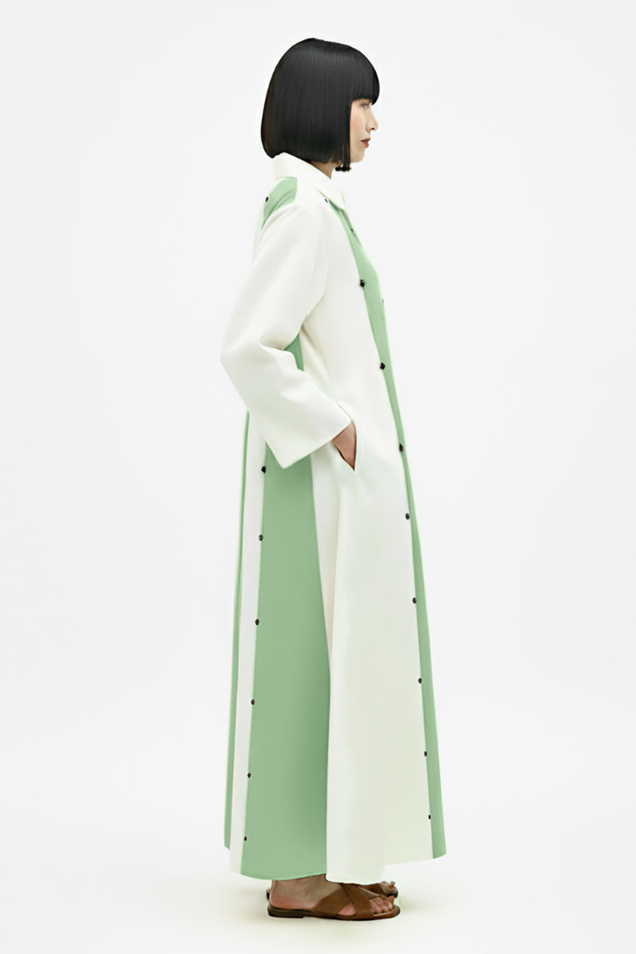 Ivory-Asparagus Green Panel Maxi Dress