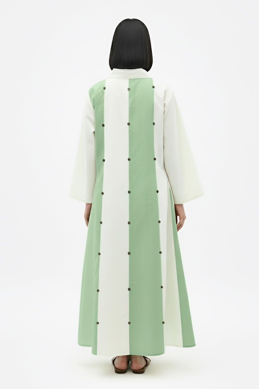 Ivory-Asparagus Green Panel Maxi Dress