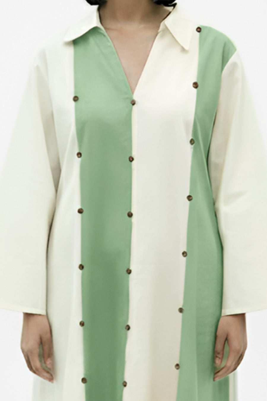 Ivory-Asparagus Green Panel Maxi Dress