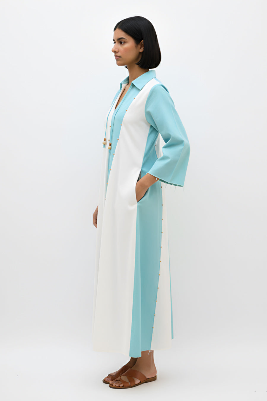 Ivory-Tiffany Blue Panel Maxi Dress