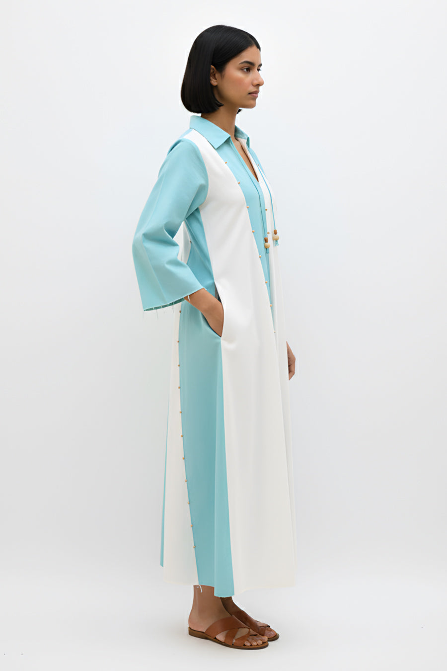 Ivory-Tiffany Blue Panel Maxi Dress