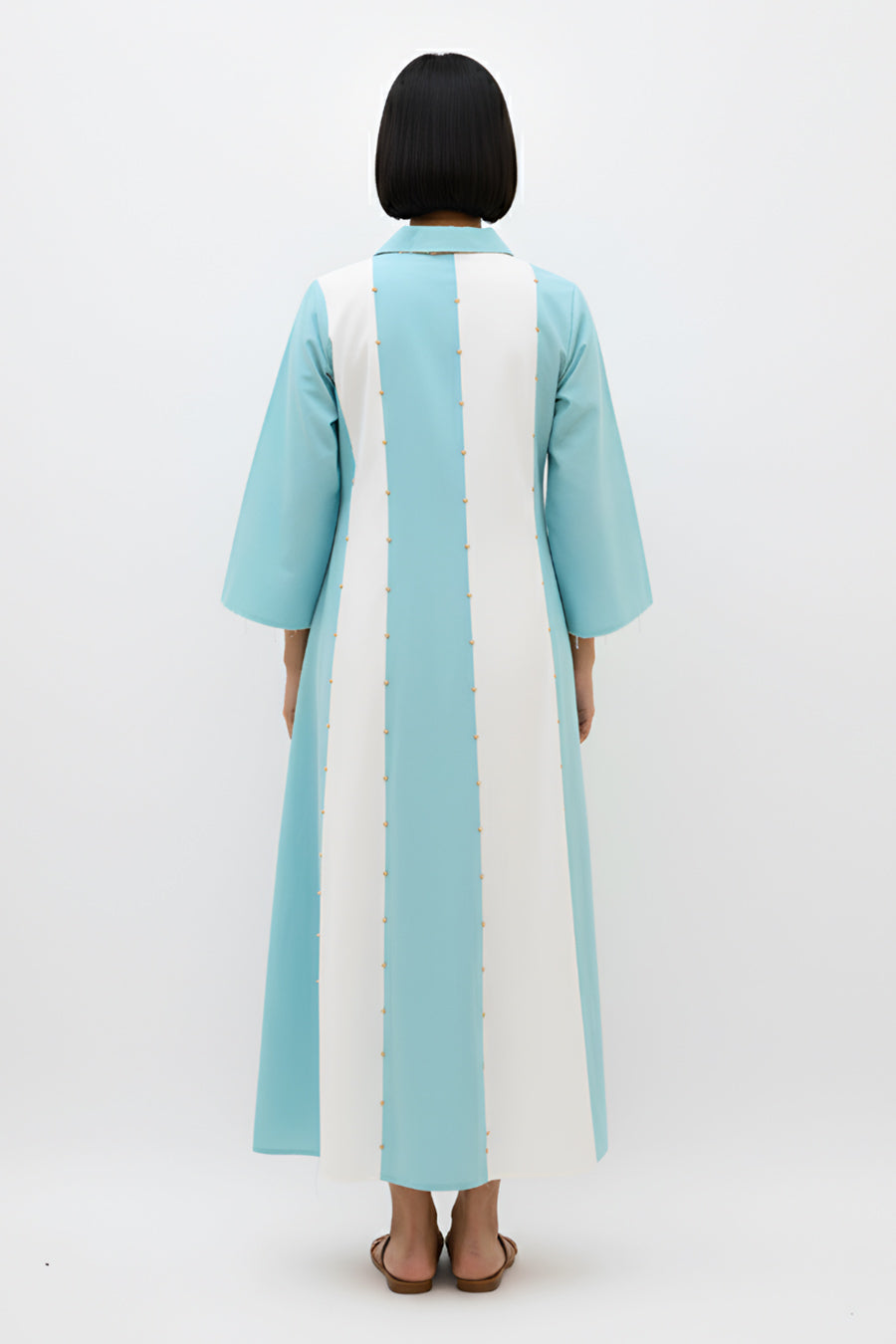 Ivory-Tiffany Blue Panel Maxi Dress