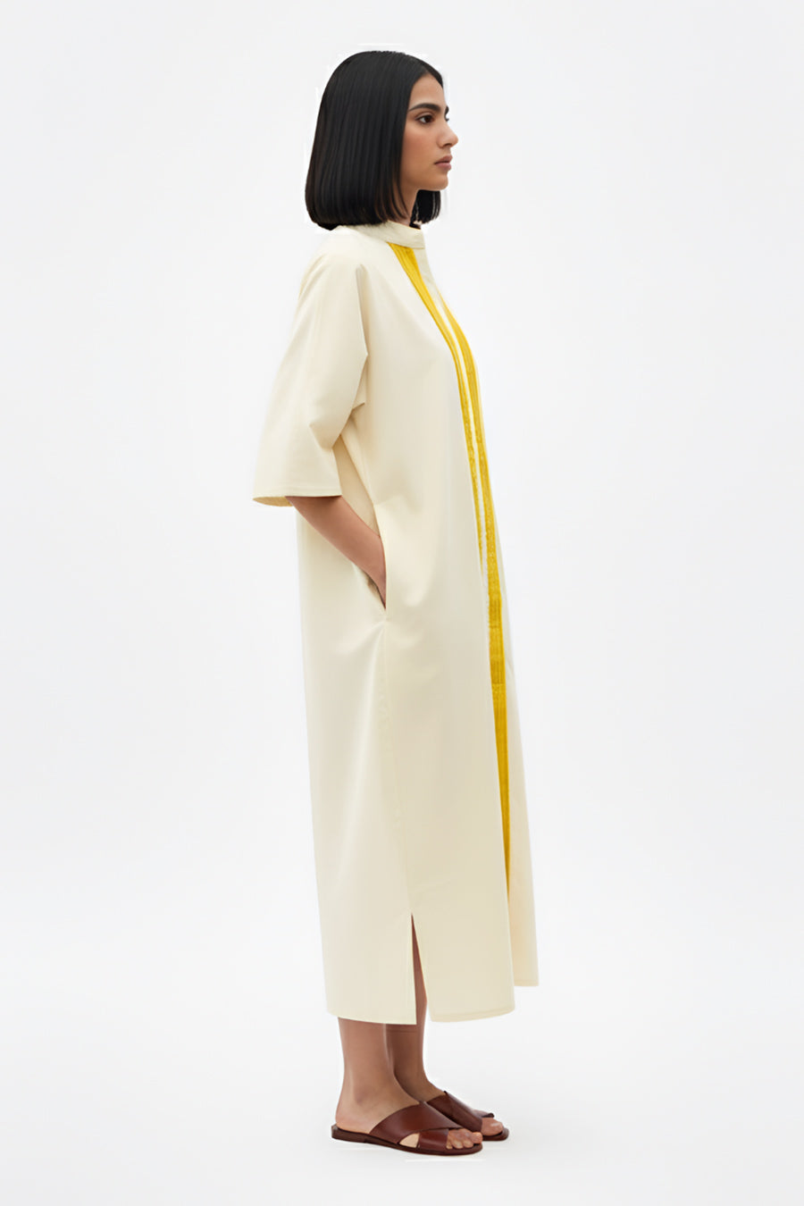 Ivory-Mango Yellow Pintucks Dress