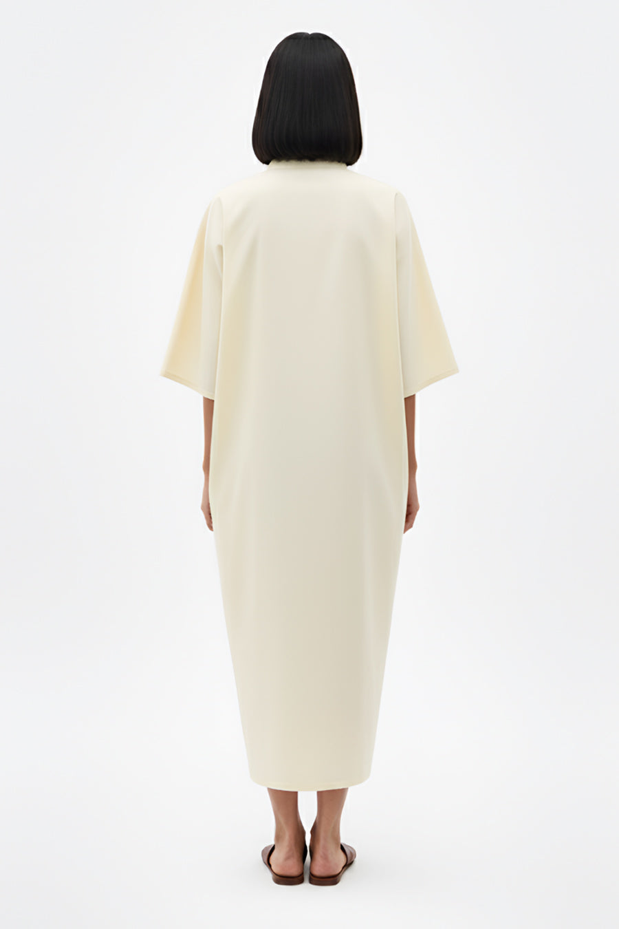 Ivory-Mango Yellow Pintucks Dress