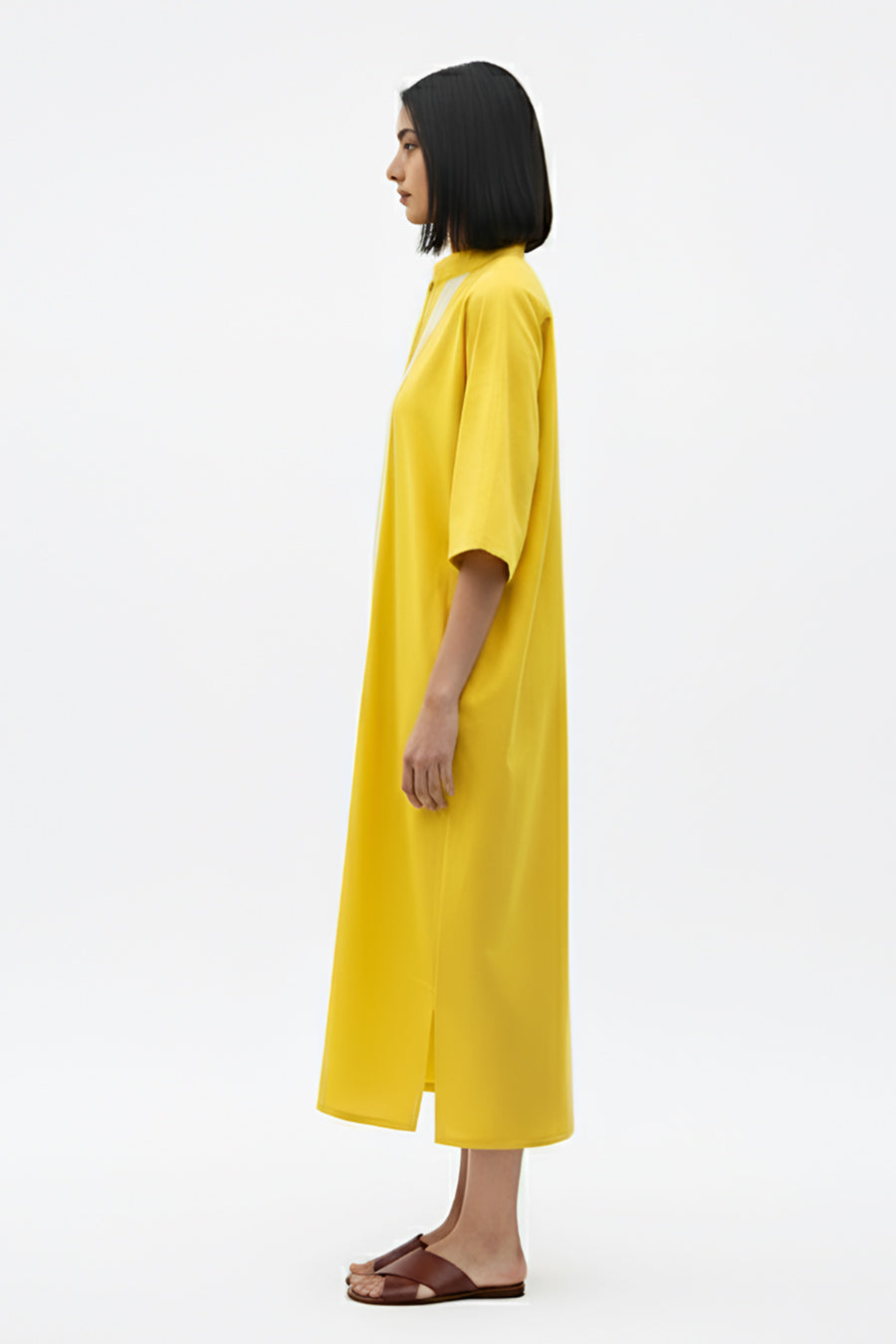 Mango Yellow-Ivory Pintucks Dress