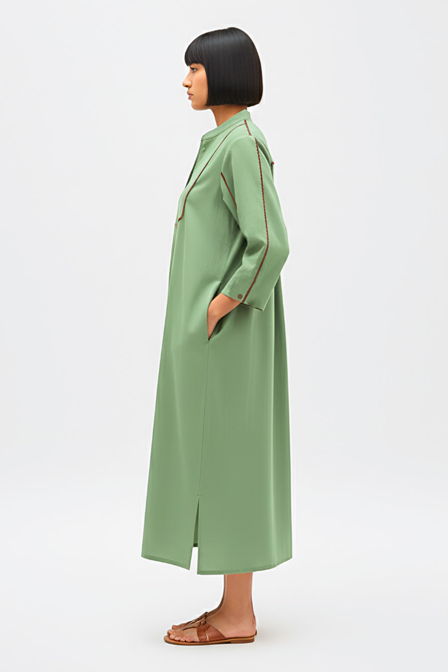 Green-Tuscan Red Collared Stripe Dress