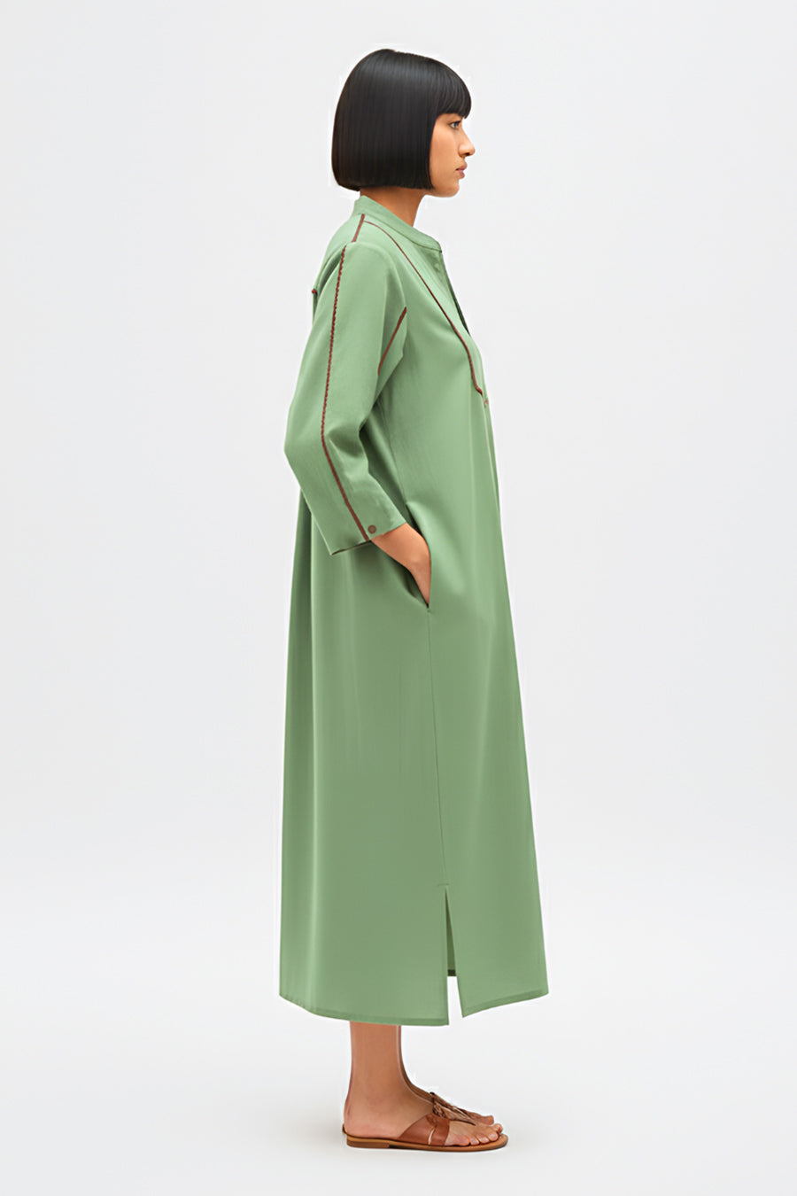 Green-Tuscan Red Collared Stripe Dress