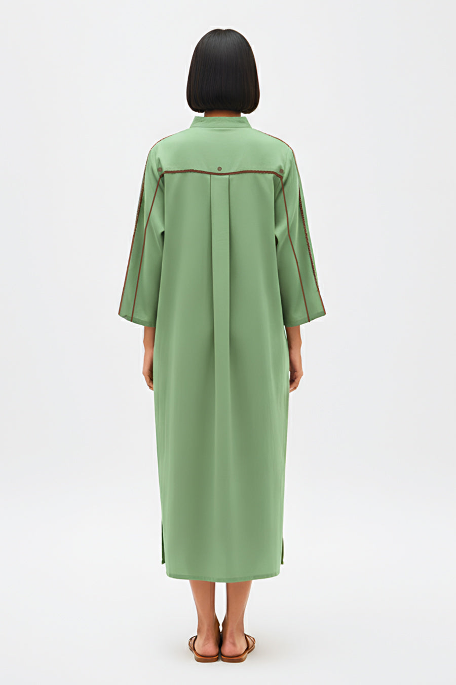 Green-Tuscan Red Collared Stripe Dress