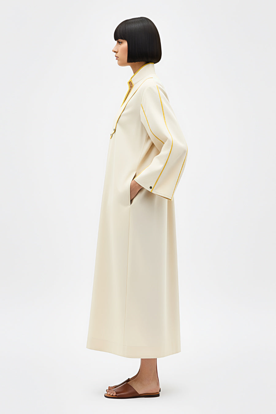 Ivory-Mango Yellow Collared Stripe Dress