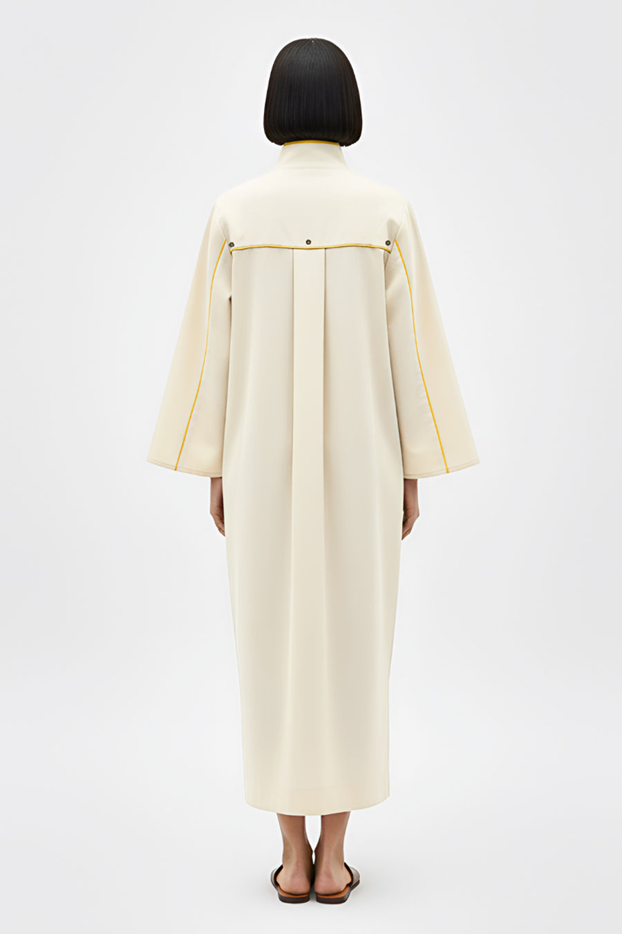 Ivory-Mango Yellow Collared Stripe Dress