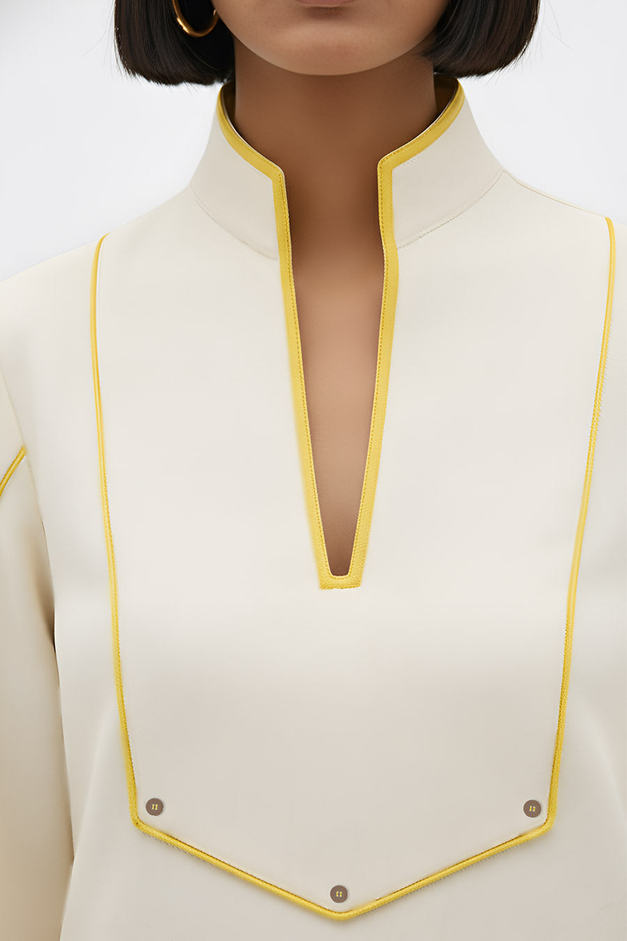 Ivory-Mango Yellow Collared Stripe Dress