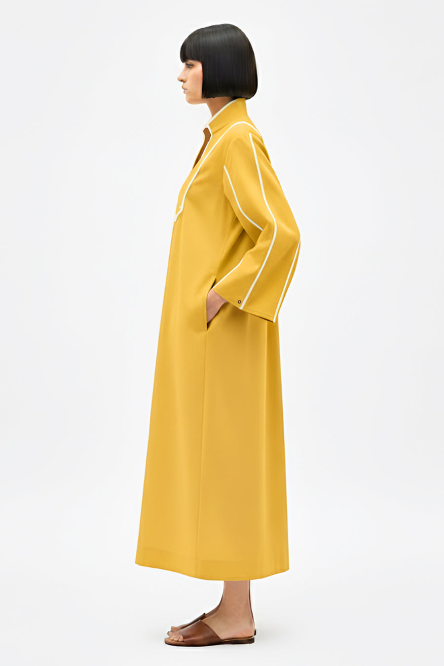 Mango Yellow-Ivory Collared Stripe Dress