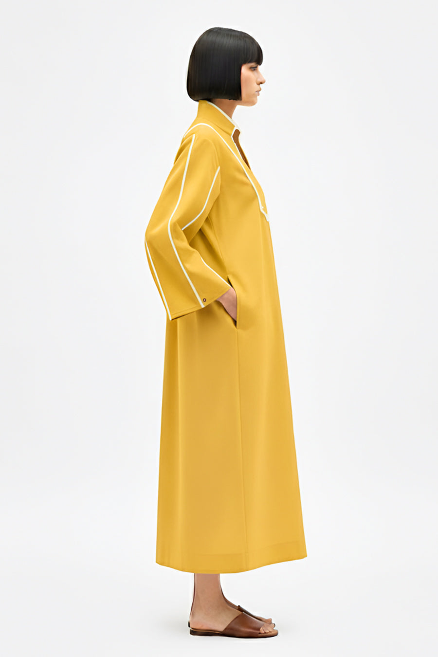 Mango Yellow-Ivory Collared Stripe Dress