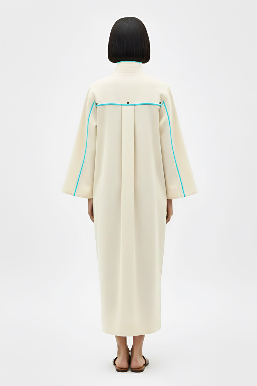 Ivory-Tiffany Blue Collared Stripe Dress