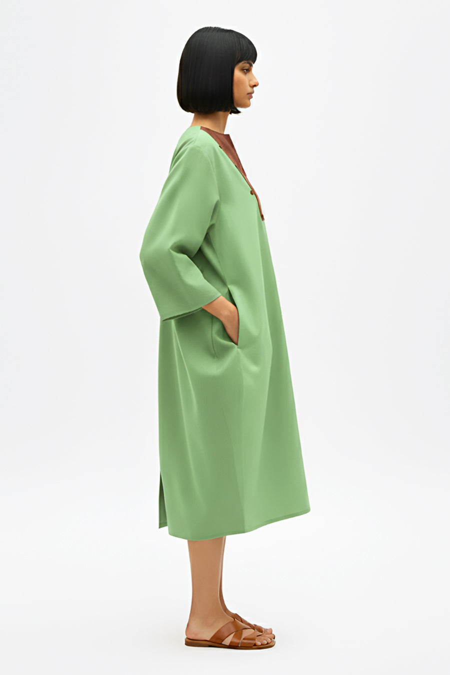 Asparagus Green-Tuscan Red Midi Dress