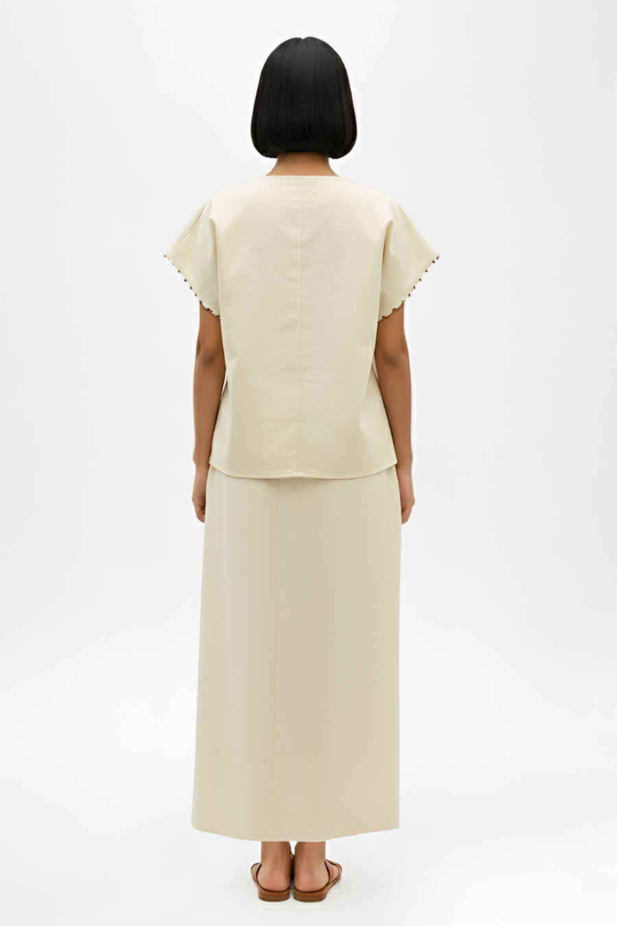 Ivory-Asparagus Green Top & Skirt Co-Ord Set