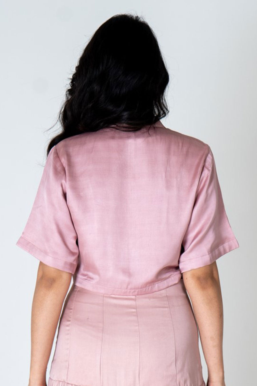 Pink-Orange Colour-Blocked Crop Shirt