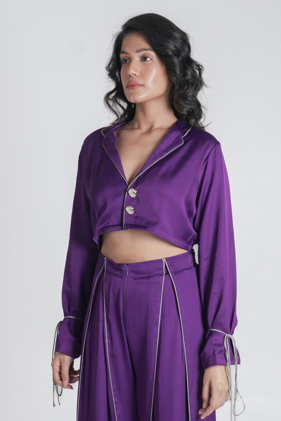 Purple Piping Detailed Crop Top
