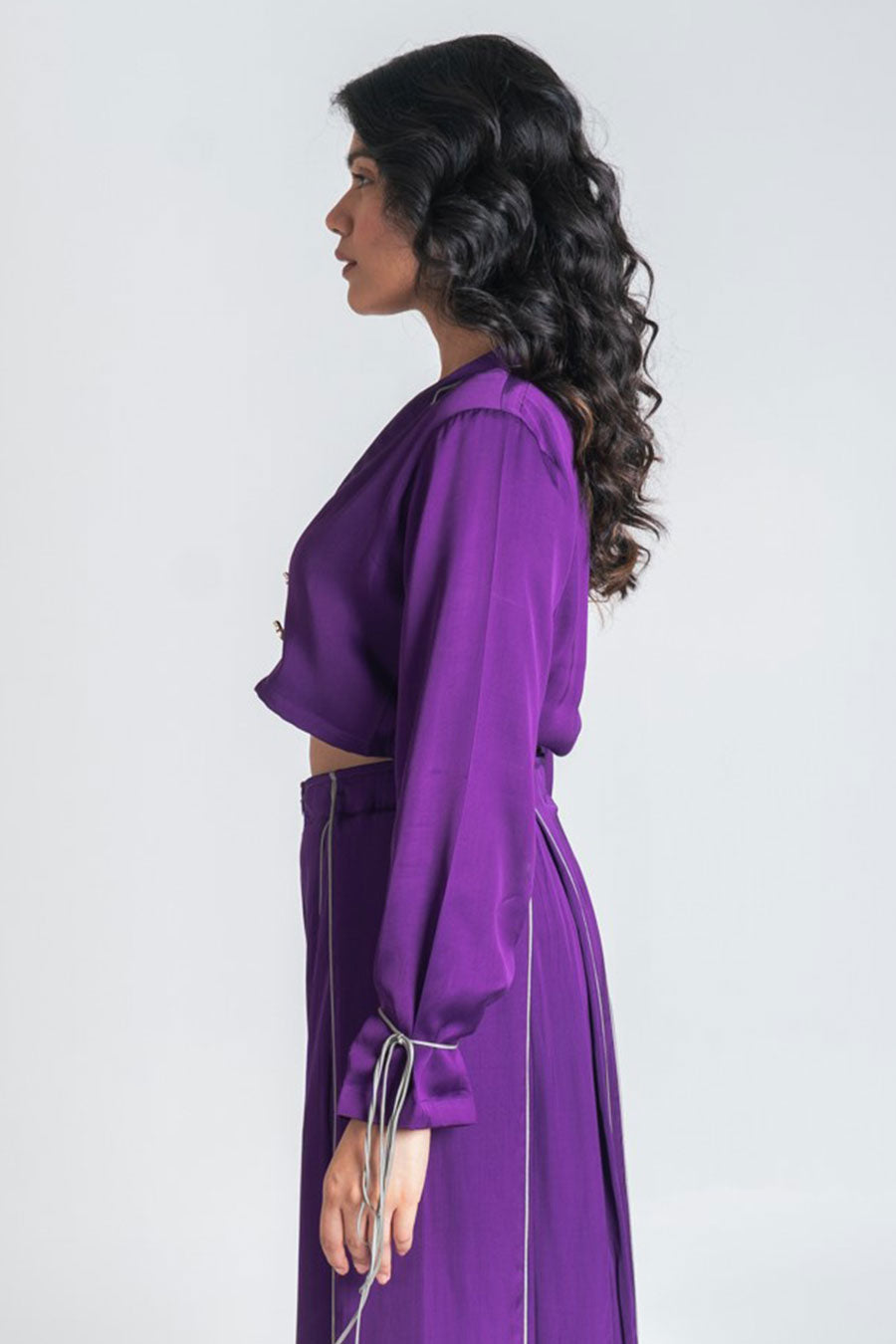 Purple Piping Detailed Crop Top
