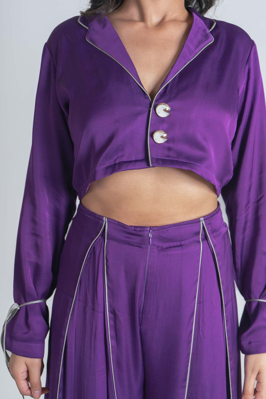 Purple Piping Detailed Crop Top