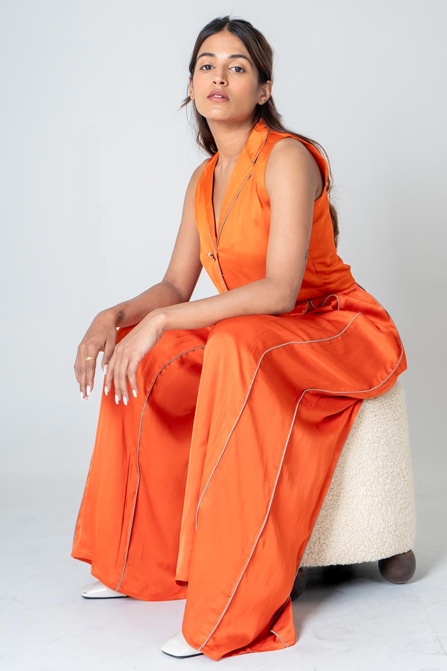 Orange Waistcoat Top & Pant Co-Ord Set