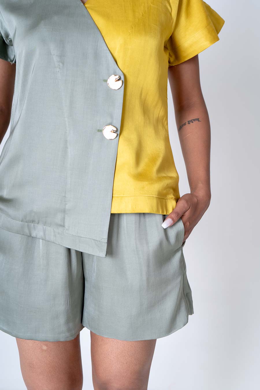Green-Yellow Shirt & Shorts Co-Ord Set