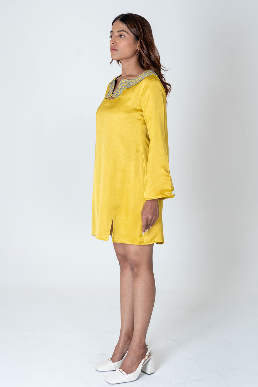 Yellow-Green Braided Neck Short Dress