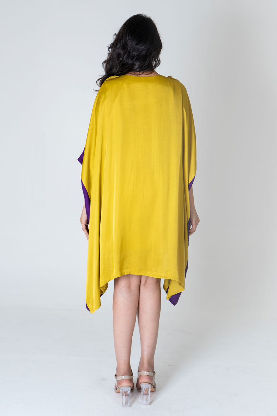 Yellow-Purple Short Kaftan Dress