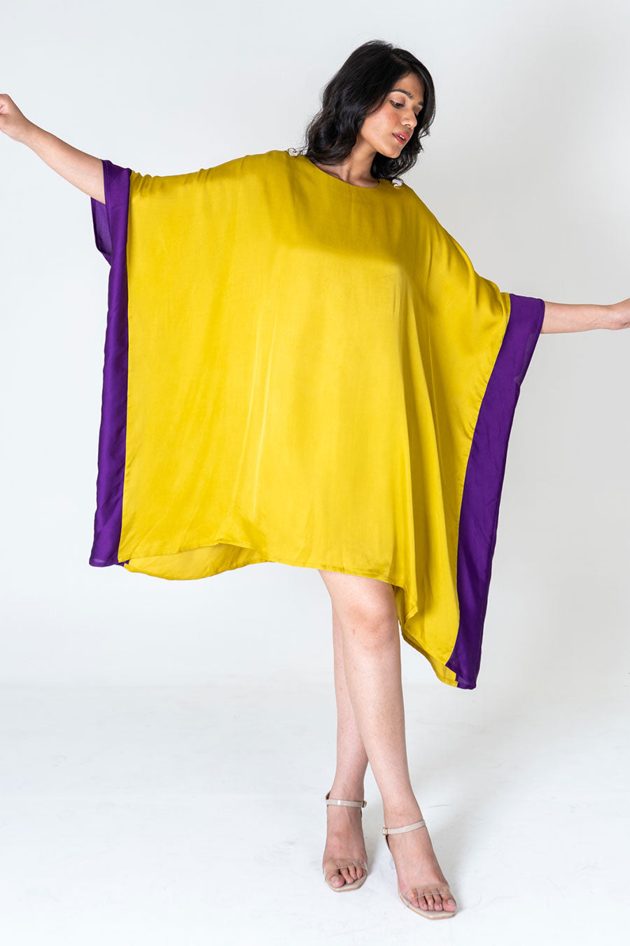 Yellow-Purple Short Kaftan Dress