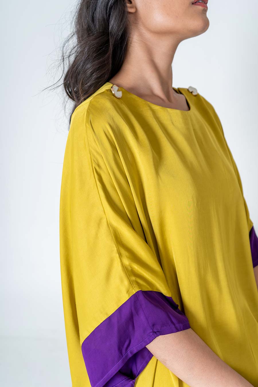 Yellow-Purple Short Kaftan Dress