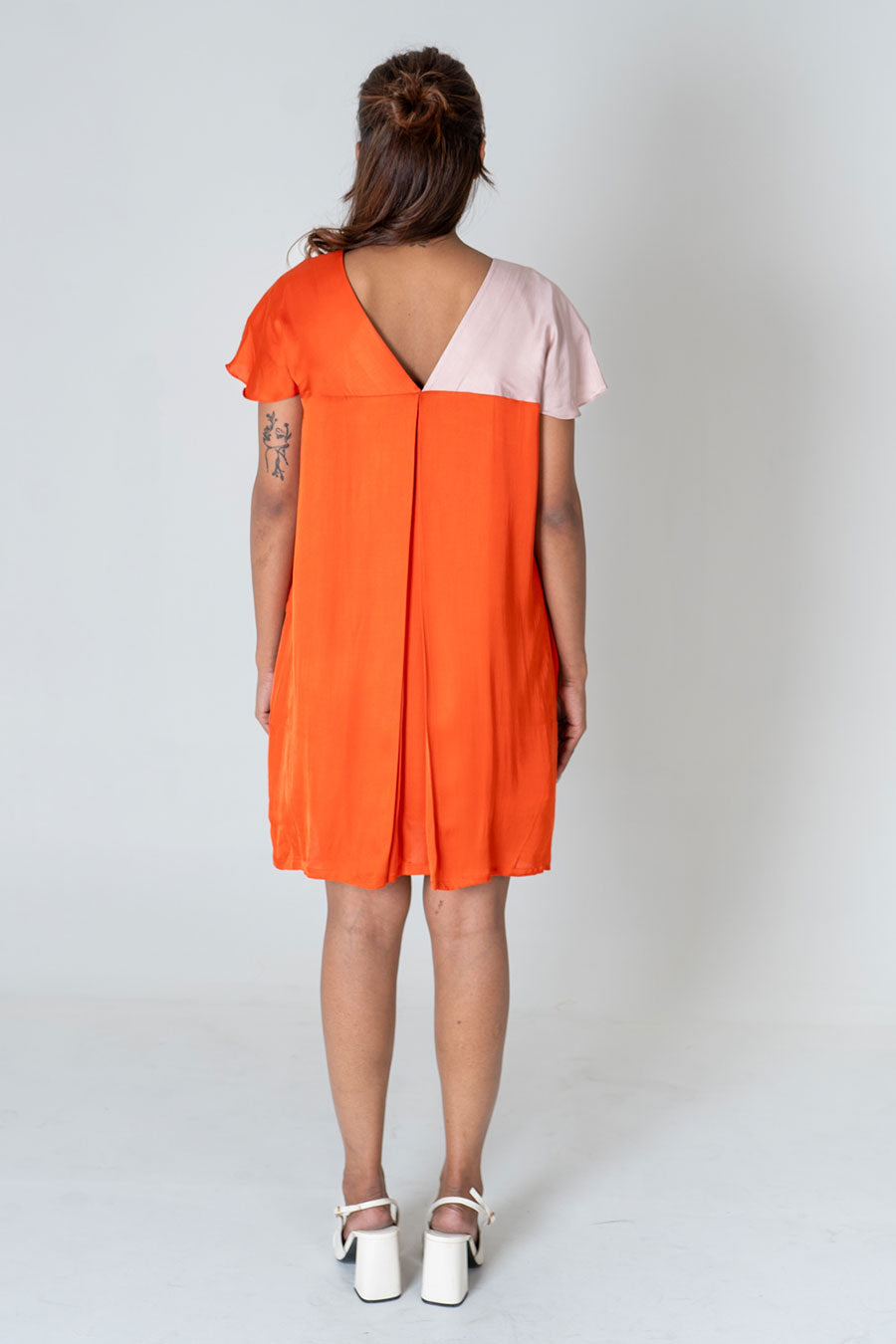 Orange-Pink Colour-Blocked Short Dress