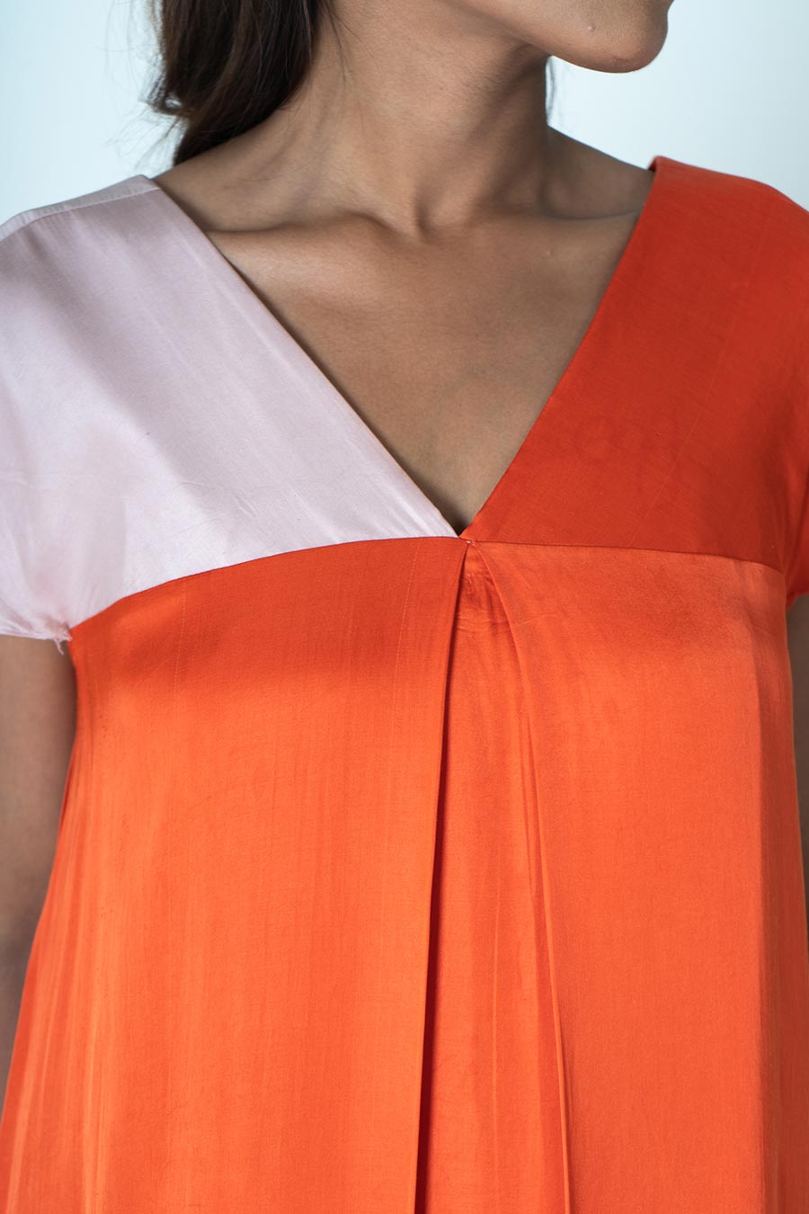 Orange-Pink Colour-Blocked Short Dress