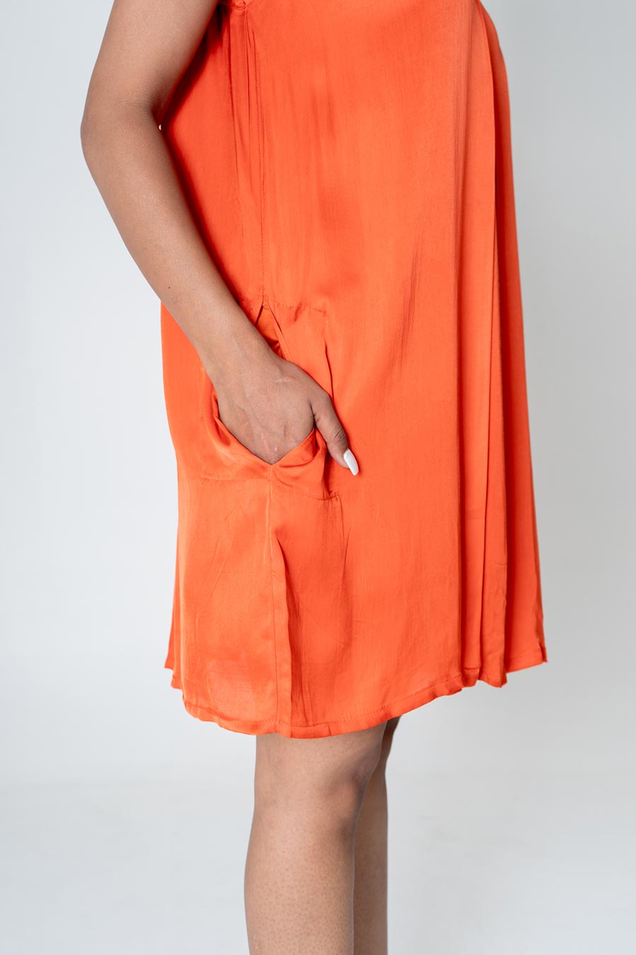 Orange-Pink Colour-Blocked Short Dress